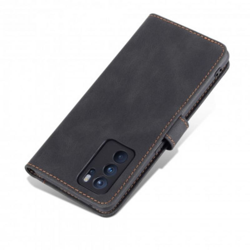 Capa Flip Para Oppo Reno 6 5G Alta Costura Com Efeito De Couro Azns