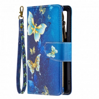 Capa Flip Para Oppo Reno 6 5G Bolso Com Zíper De Borboletas