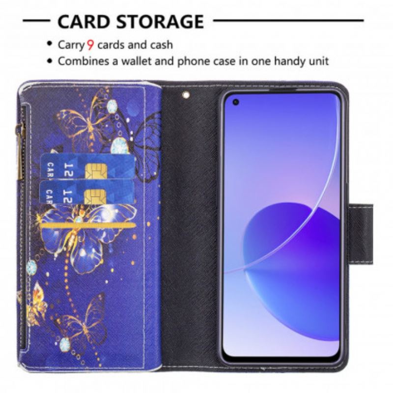 Capa Flip Para Oppo Reno 6 5G Bolso Com Zíper De Borboletas