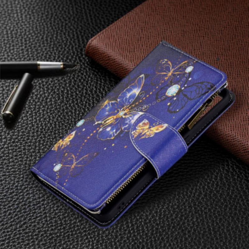 Capa Flip Para Oppo Reno 6 5G Bolso Com Zíper De Borboletas