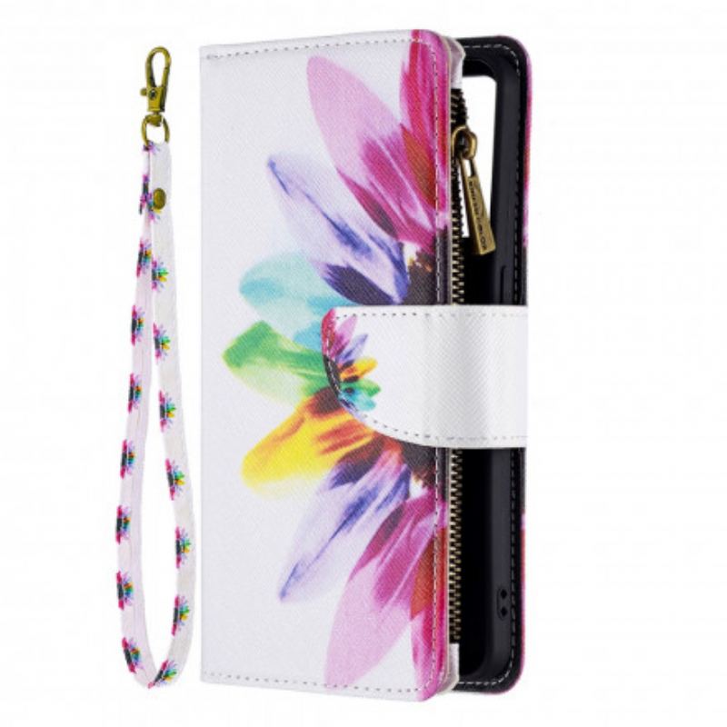 Capa Flip Para Oppo Reno 6 5G Bolso Com Zíper Flor