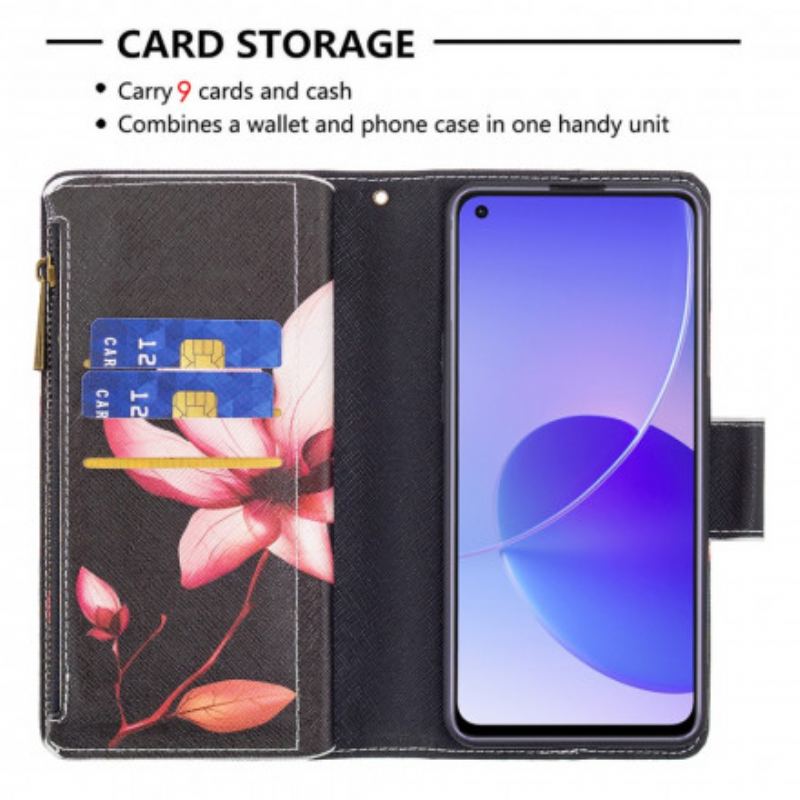 Capa Flip Para Oppo Reno 6 5G Bolso Com Zíper Flor