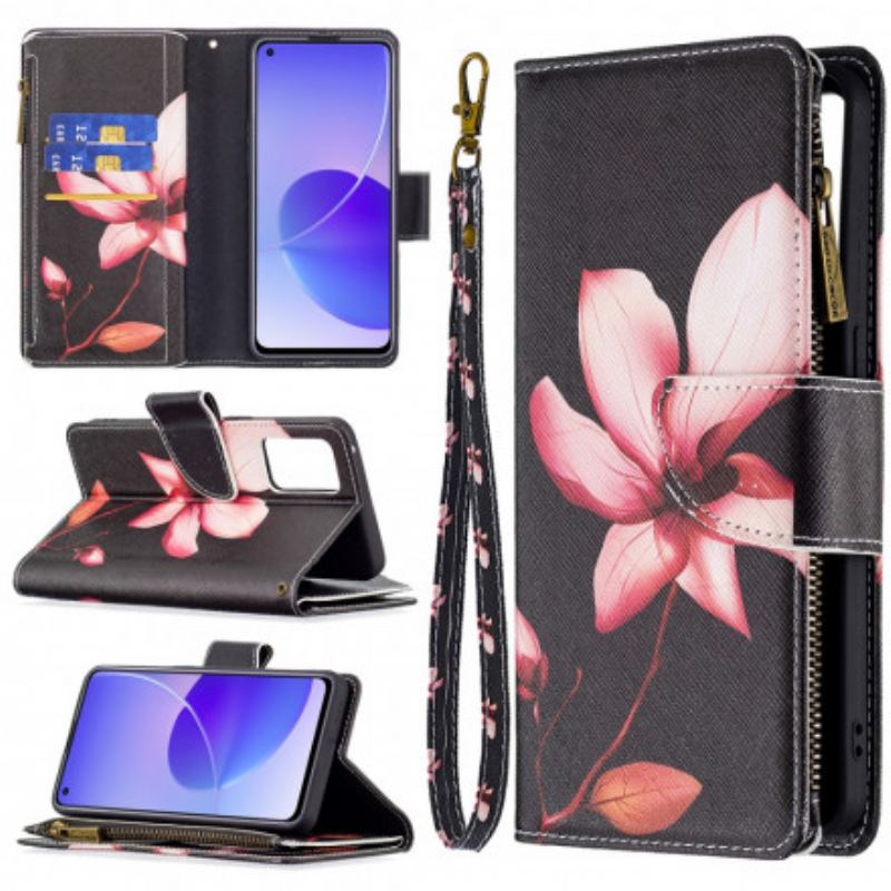 Capa Flip Para Oppo Reno 6 5G Bolso Com Zíper Flor