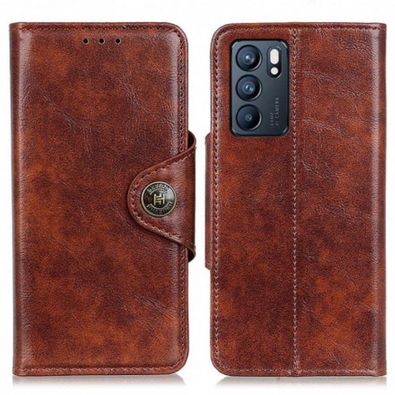 Capa Flip Para Oppo Reno 6 5G Botão Vintage De Couro Falso