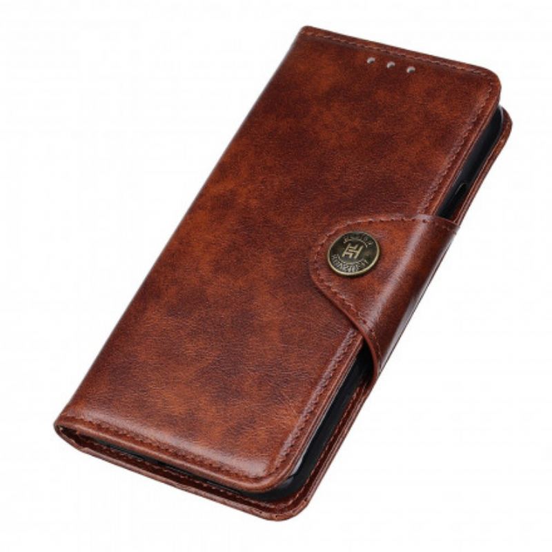 Capa Flip Para Oppo Reno 6 5G Botão Vintage De Couro Falso