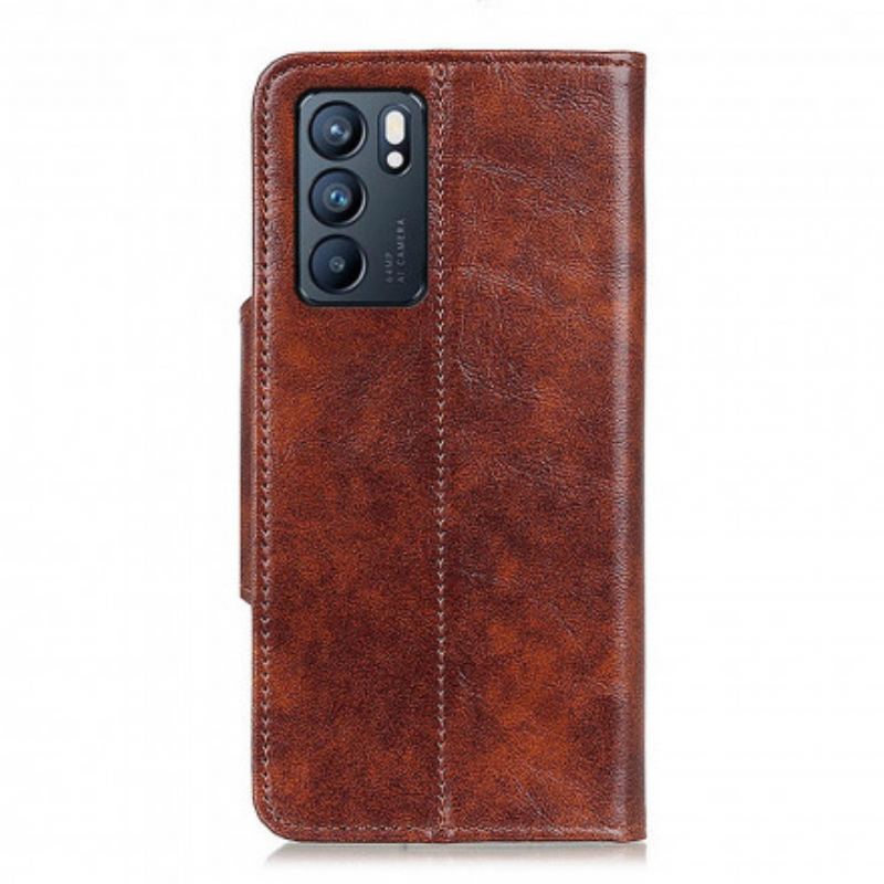 Capa Flip Para Oppo Reno 6 5G Botão Vintage De Couro Falso