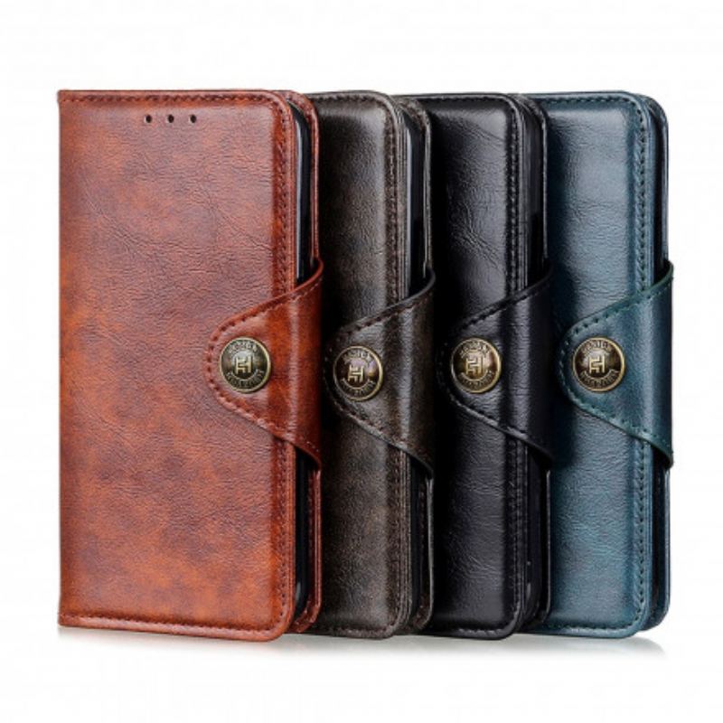 Capa Flip Para Oppo Reno 6 5G Botão Vintage De Couro Falso