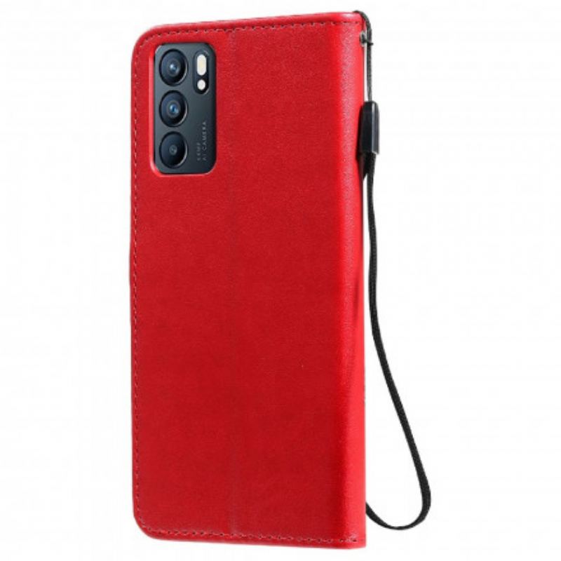 Capa Flip Para Oppo Reno 6 5G De Cordão Gato E Abelha Com Cordão