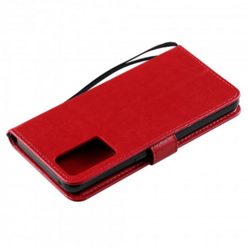 Capa Flip Para Oppo Reno 6 5G De Cordão Gato E Abelha Com Cordão