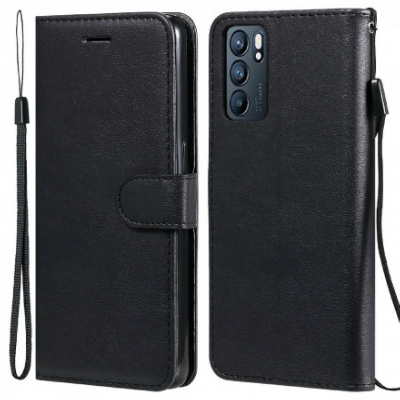 Capa Flip Para Oppo Reno 6 5G De Cordão Strappy Série De Cores Sólidas