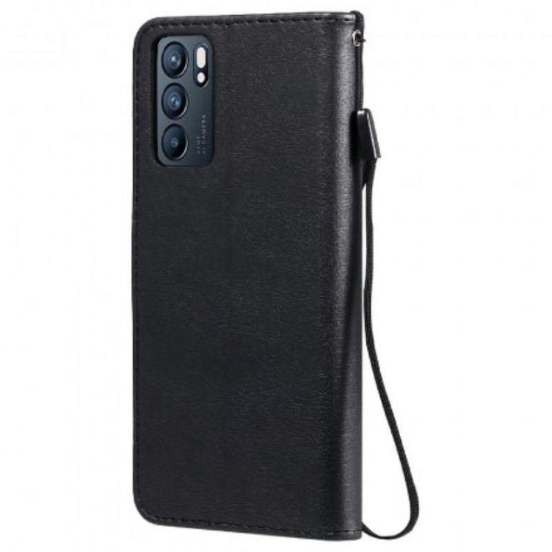 Capa Flip Para Oppo Reno 6 5G De Cordão Strappy Série De Cores Sólidas