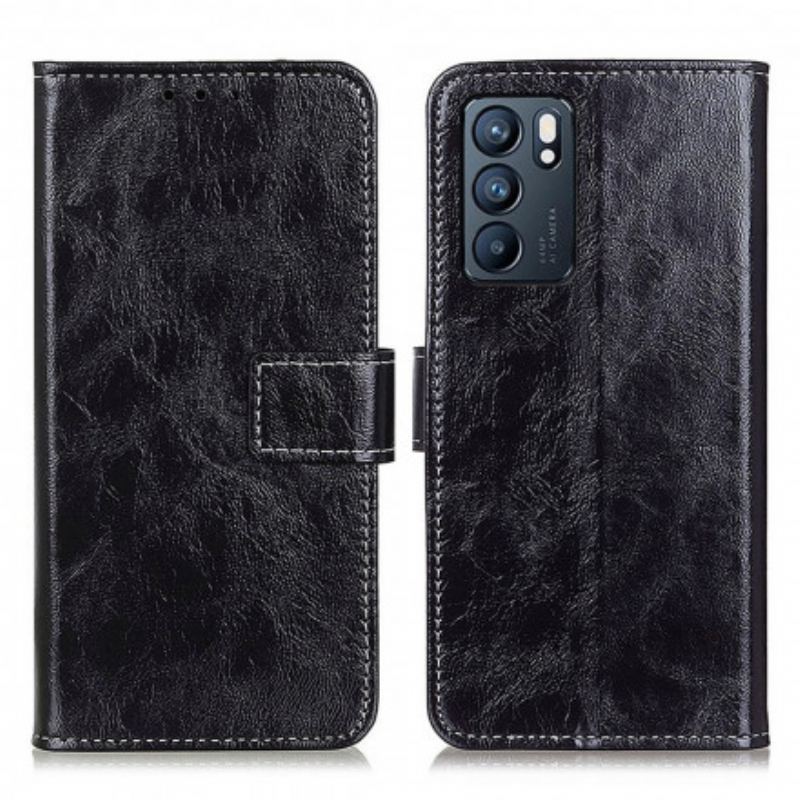 Capa Flip Para Oppo Reno 6 5G Costuras Brilhantes E Expostas