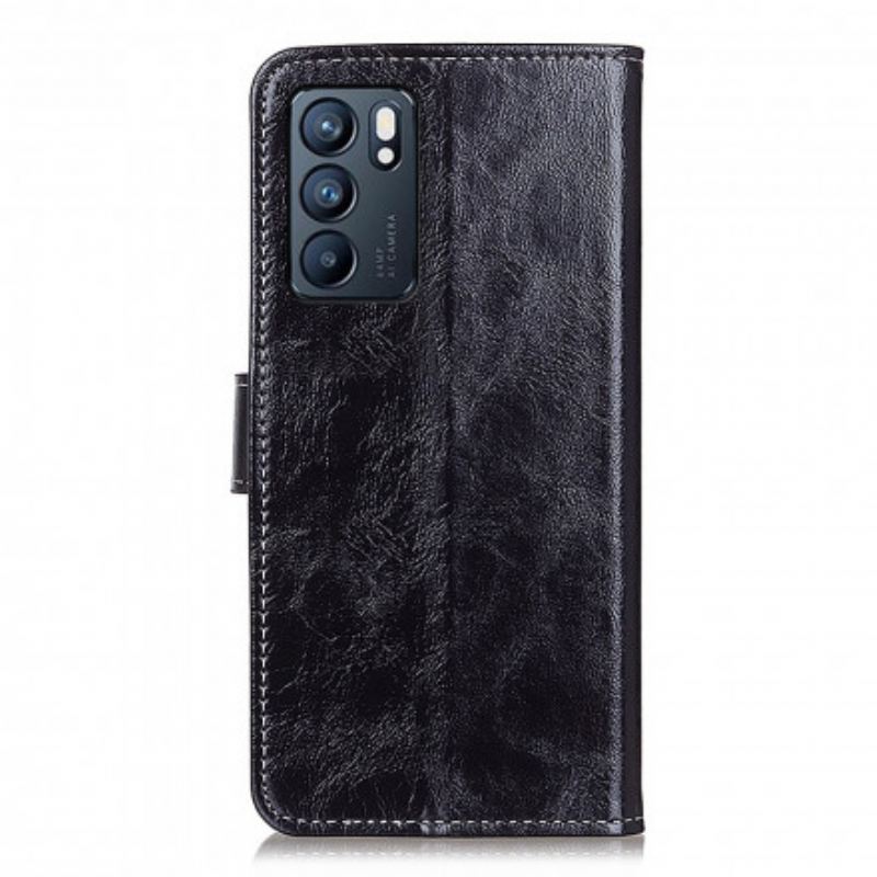 Capa Flip Para Oppo Reno 6 5G Costuras Brilhantes E Expostas