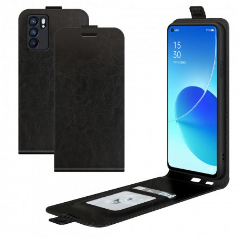 Capa Flip Para Oppo Reno 6 5G De Couro Aba Vertical Efeito Couro