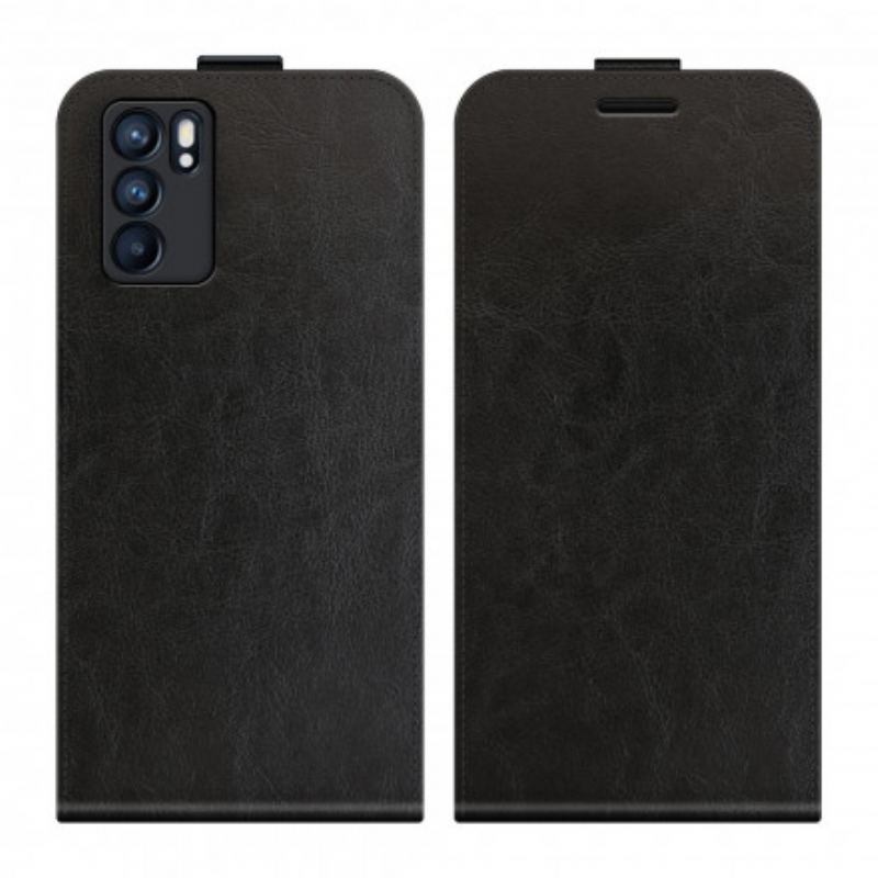 Capa Flip Para Oppo Reno 6 5G De Couro Aba Vertical Efeito Couro