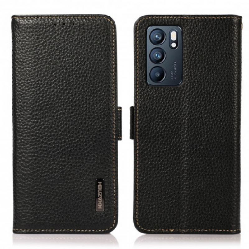 Capa Flip Para Oppo Reno 6 5G Couro Litchi Genuíno Khazneh Rfid