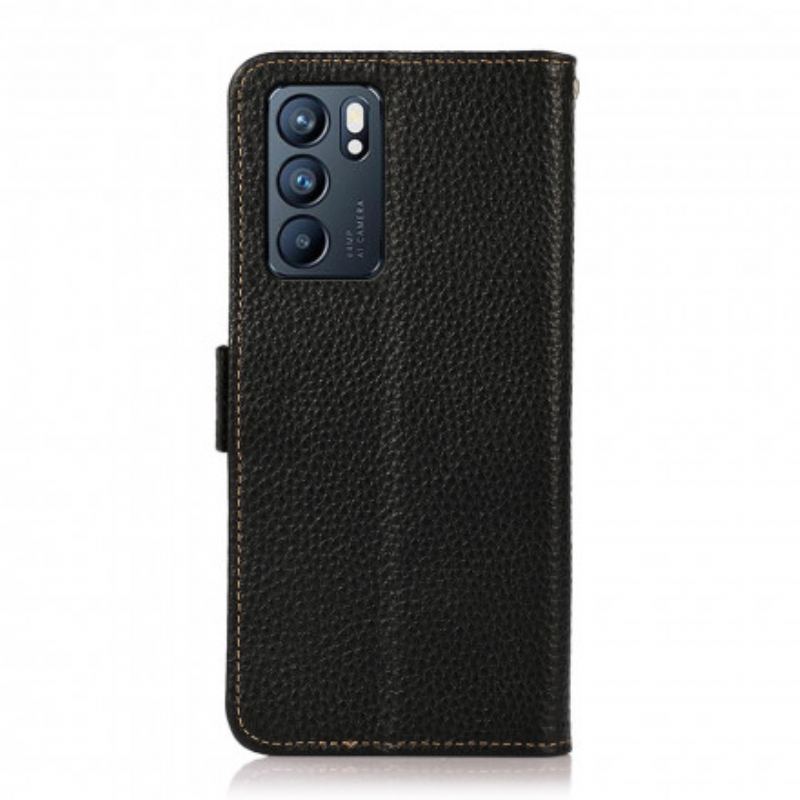 Capa Flip Para Oppo Reno 6 5G Couro Litchi Genuíno Khazneh Rfid