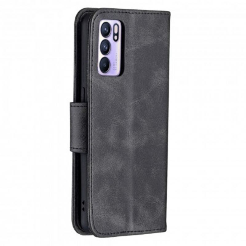 Capa Flip Para Oppo Reno 6 5G De Couro Retalho Liso Oblíquo