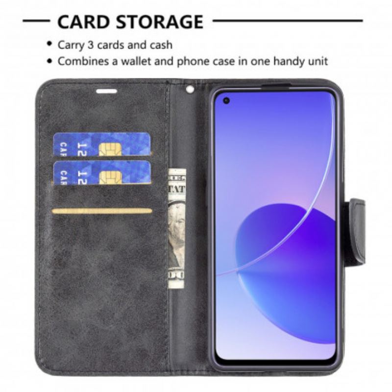 Capa Flip Para Oppo Reno 6 5G De Couro Retalho Liso Oblíquo