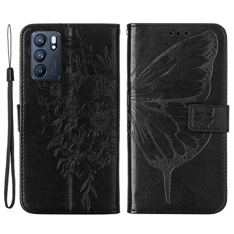 Capa Flip Para Oppo Reno 6 5G Desenho De Borboleta