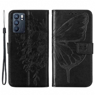 Capa Flip Para Oppo Reno 6 5G Desenho De Borboleta