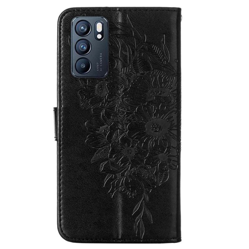 Capa Flip Para Oppo Reno 6 5G Desenho De Borboleta