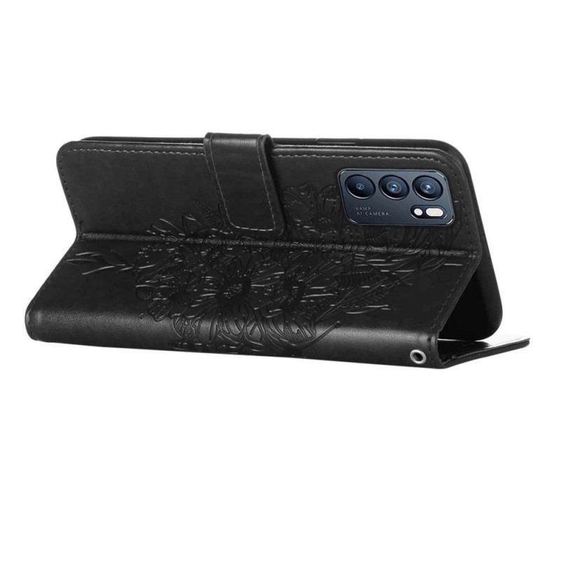 Capa Flip Para Oppo Reno 6 5G Desenho De Borboleta