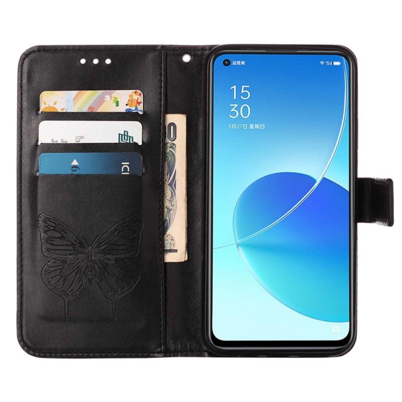 Capa Flip Para Oppo Reno 6 5G Desenho De Borboleta