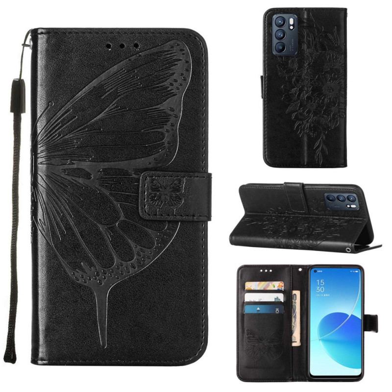 Capa Flip Para Oppo Reno 6 5G Desenho De Borboleta