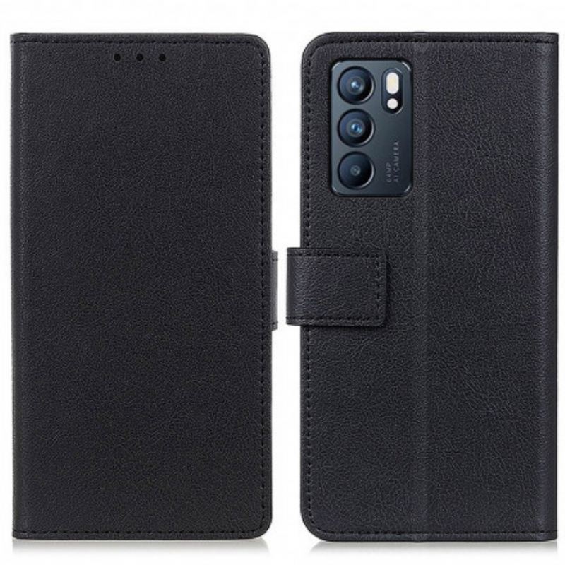 Capa Flip Para Oppo Reno 6 5G Efeito Couro Clássico Simples