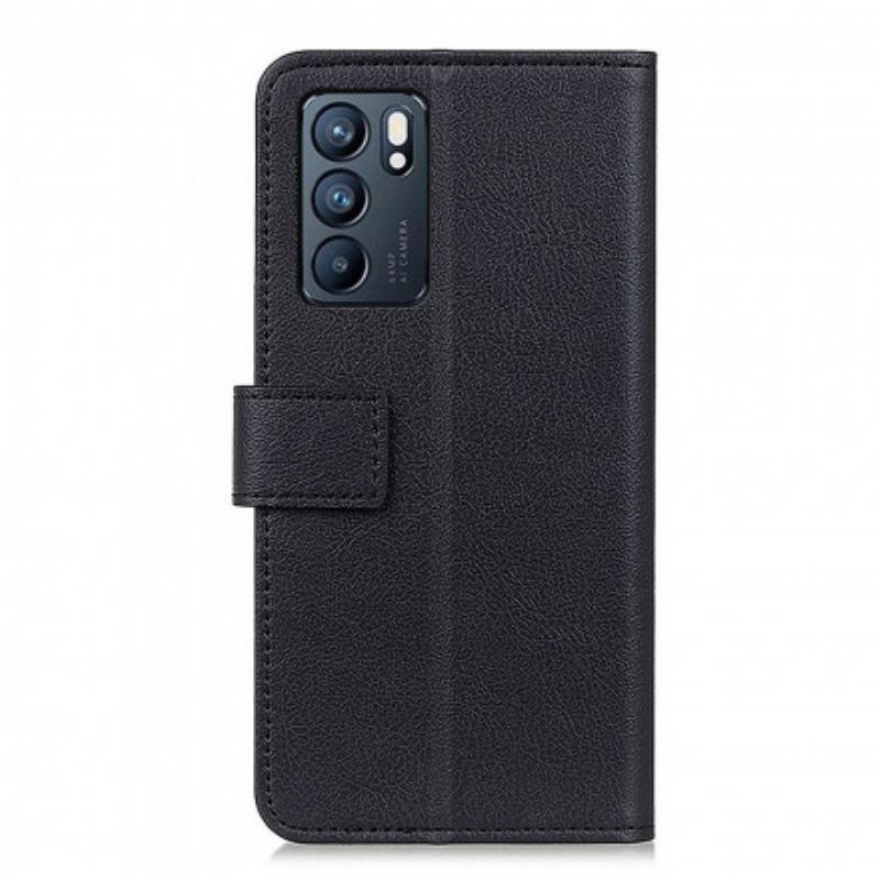 Capa Flip Para Oppo Reno 6 5G Efeito Couro Clássico Simples