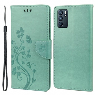 Capa Folio Para Oppo Reno 6 5G Borboletas E Flores