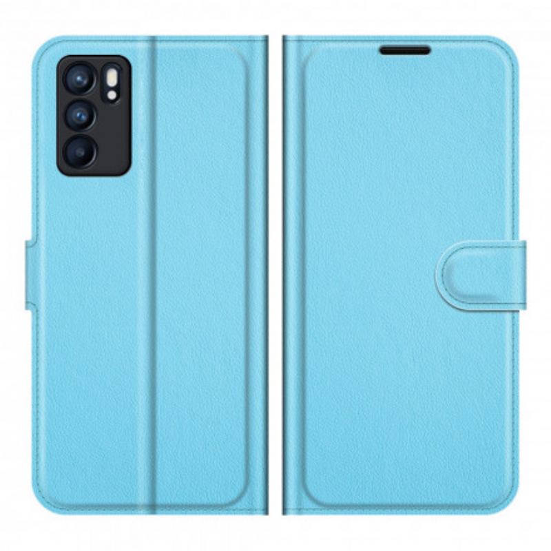 Capa Folio Para Oppo Reno 6 5G Couro Sintético De Lichia Clássico