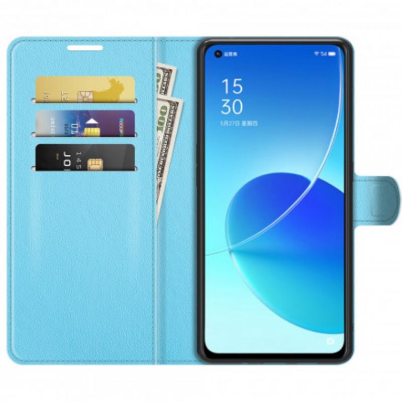 Capa Folio Para Oppo Reno 6 5G Couro Sintético De Lichia Clássico