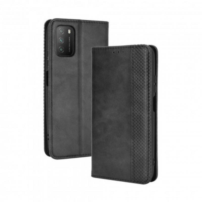 Capa De Celular Para Poco M3 Flip Efeito Couro Vintage Estilizado