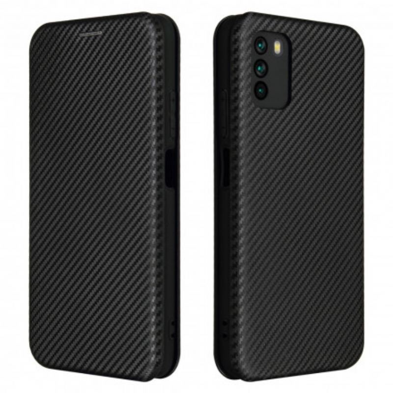 Capa De Celular Para Poco M3 Flip Fibra De Carbono Com Anel De Suporte