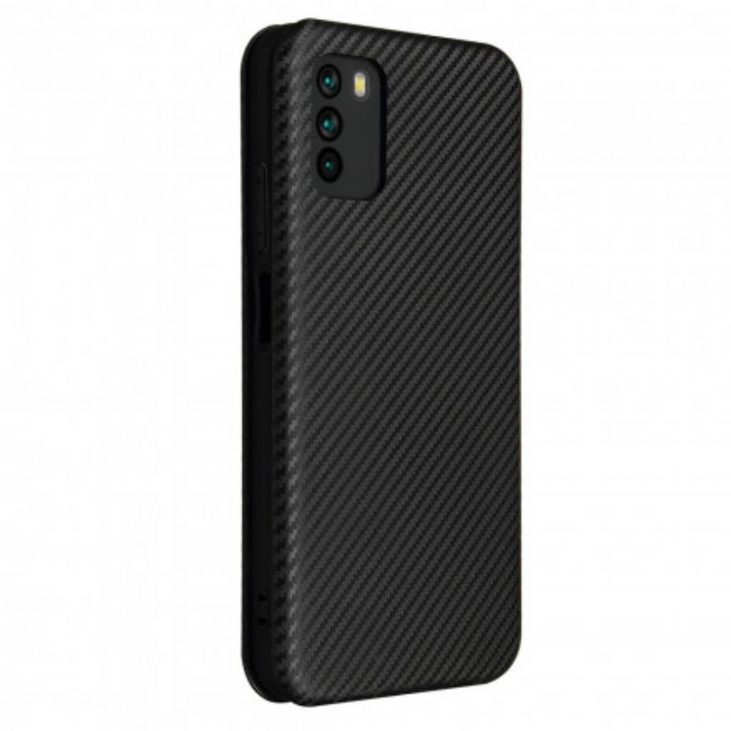 Capa De Celular Para Poco M3 Flip Fibra De Carbono Com Anel De Suporte