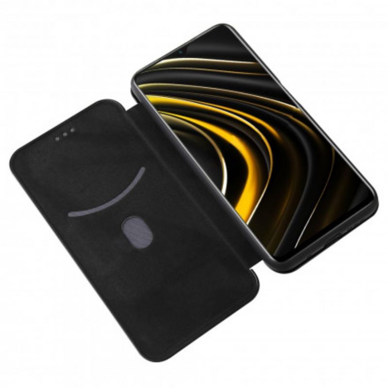 Capa De Celular Para Poco M3 Flip Fibra De Carbono Com Anel De Suporte