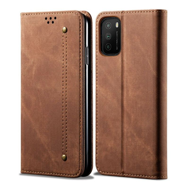 Capa De Celular Para Poco M3 Flip Tecido Jeans