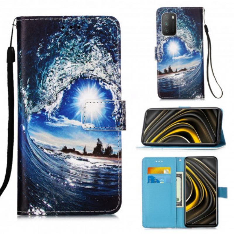 Capa Em Pele Para Poco M3 De Cordão Paisagem Lanyard Daydreams