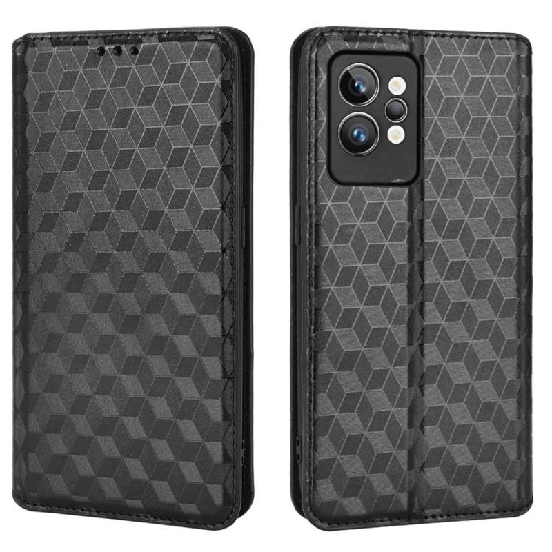 Capa De Celular Para Realme GT2 Pro Flip Efeito Couro Cubo 3d