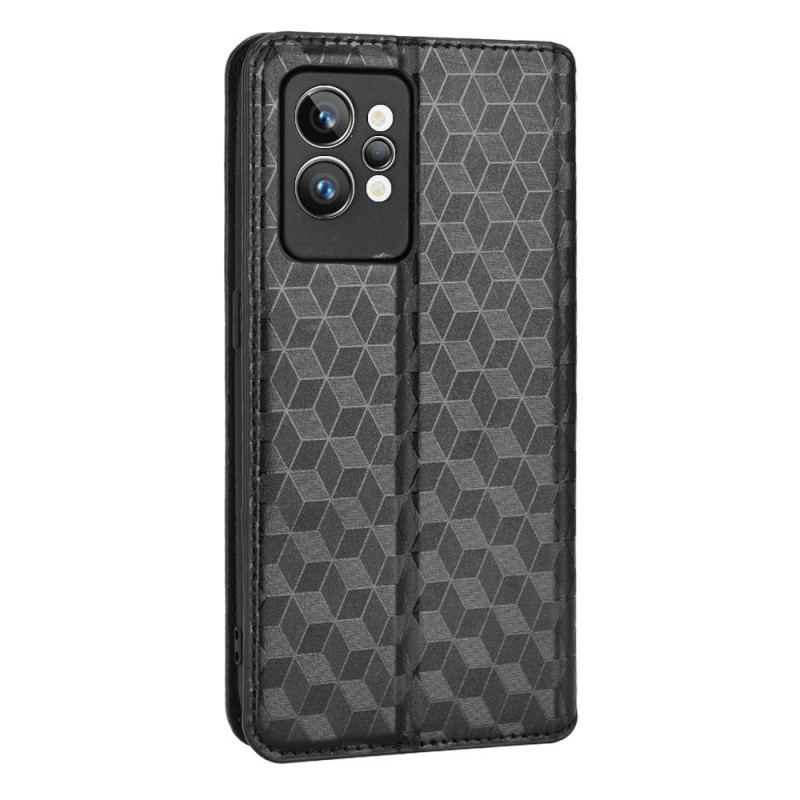 Capa De Celular Para Realme GT2 Pro Flip Efeito Couro Cubo 3d