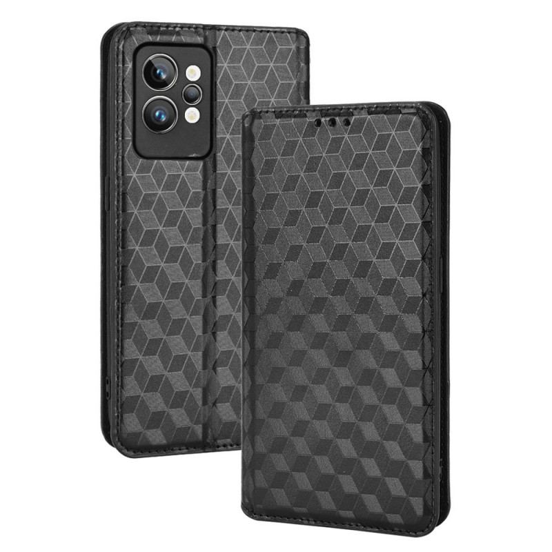 Capa De Celular Para Realme GT2 Pro Flip Efeito Couro Cubo 3d