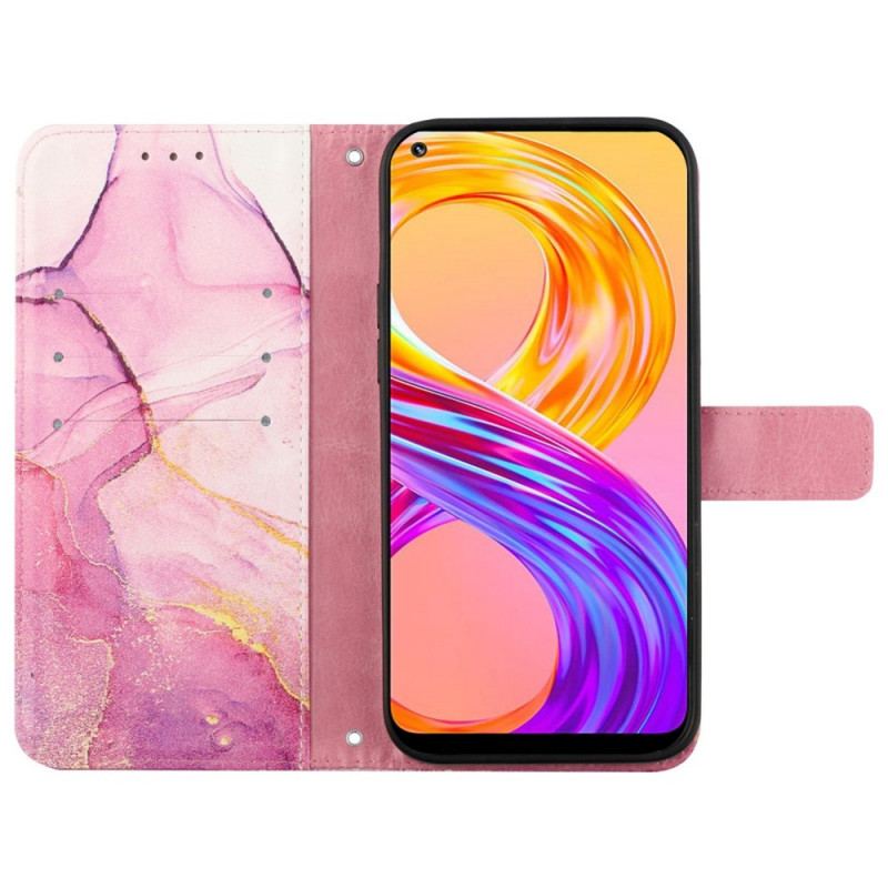 Capa Folio Para Realme GT2 Pro De Cordão Tira De Mármore