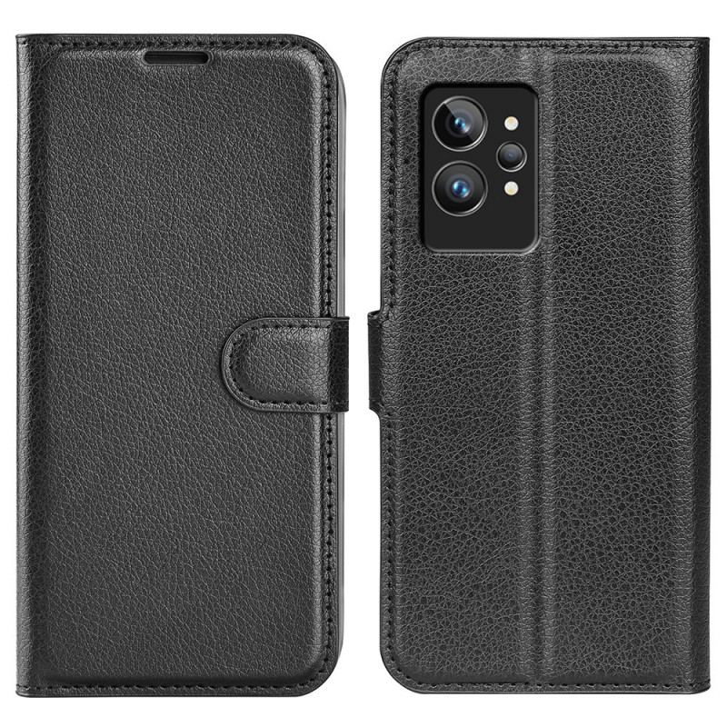 Capa Folio Para Realme GT2 Pro Couro Sintético De Lichia Clássico