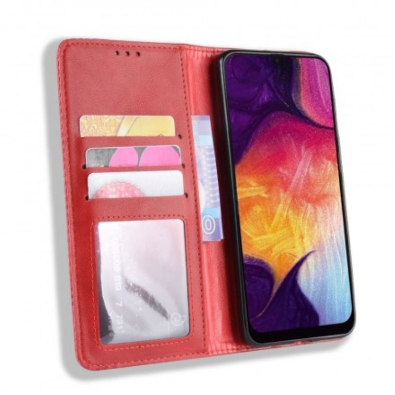 Capa De Celular Para Samsung Galaxy A50 Flip Efeito Couro Vintage Estilizado