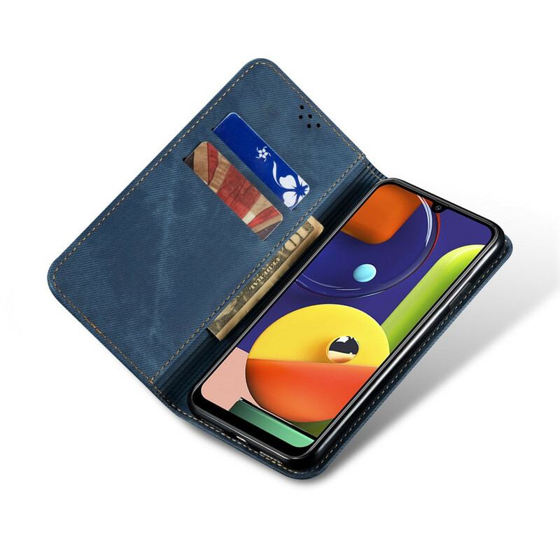 Capa De Celular Para Samsung Galaxy A50 Flip Tecido Jeans