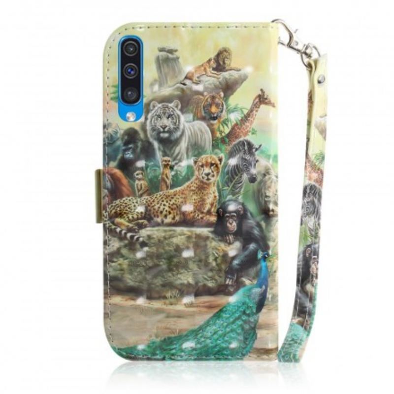 Capa De Couro Para Samsung Galaxy A50 De Cordão Animais De Safári Tanga