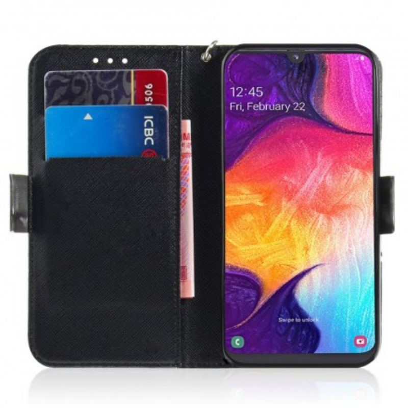 Capa De Couro Para Samsung Galaxy A50 De Cordão Animais De Safári Tanga