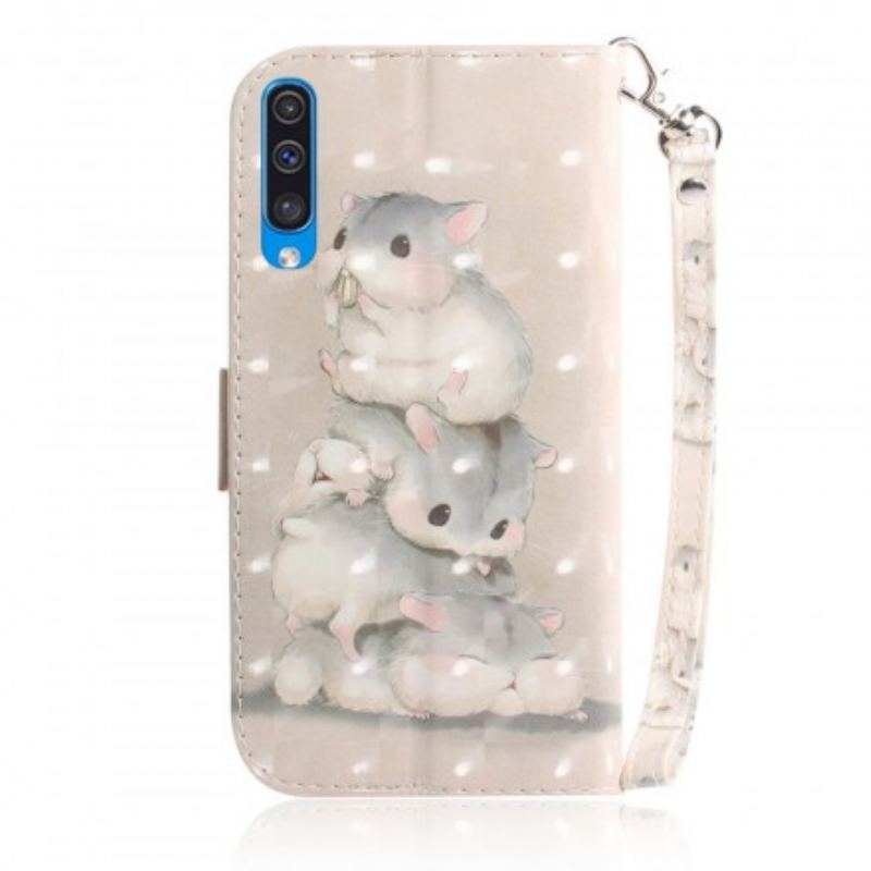 Capa De Couro Para Samsung Galaxy A50 De Cordão Hamsters Tanga